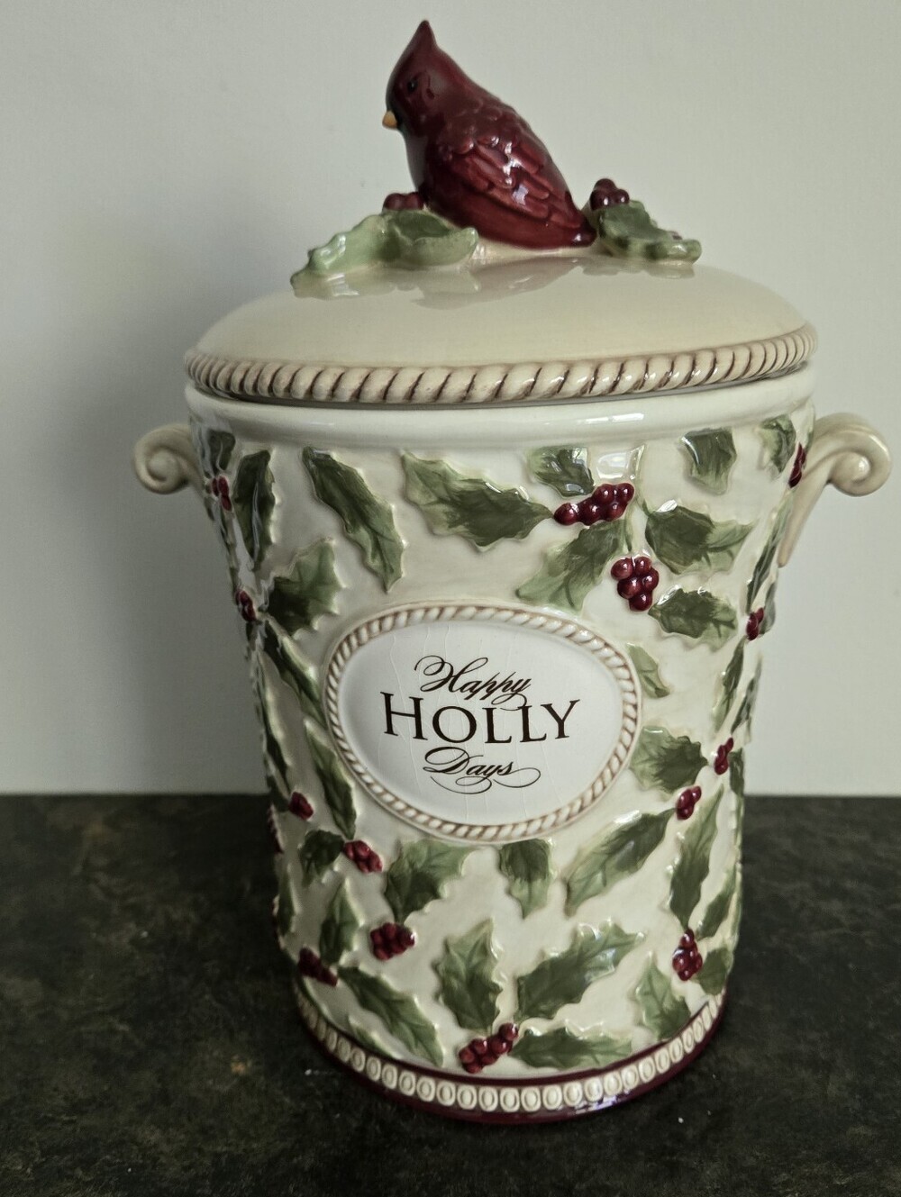 Grasslands Road Happy Holly Days Cookie Jar